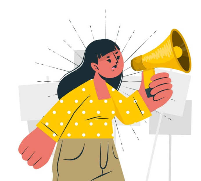 Canal de denuncias: mujer con un megáfono.