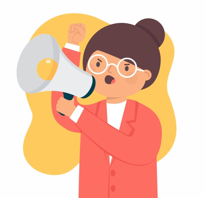 Dibujo de una mujer con un megáfono representando el canal de denunicas
