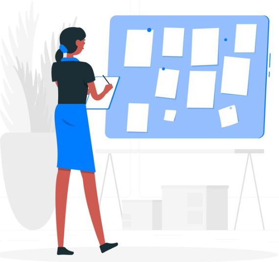 Apagón energético: chica con una pizarra apuntando un plan.