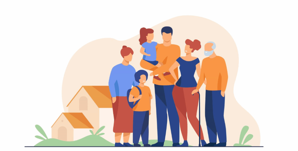 Dibujo de una familia para representar el préstamo entre familiares.